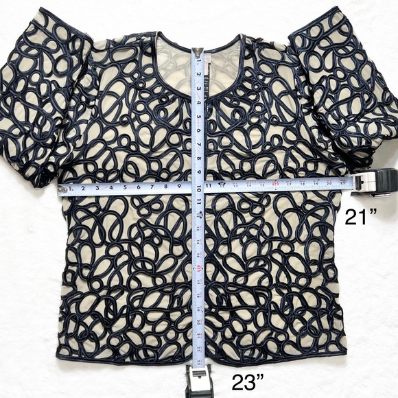 Chico’s Satin Embroidered Navy Blue Beige Long Sleeve Open Front Blazer M - Picture 10 of 11